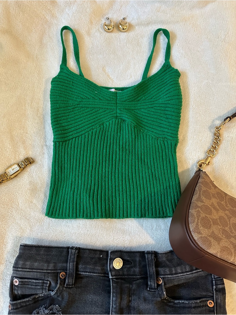 SO / SO Goods for Life Green Ribbed Knit Tank Top